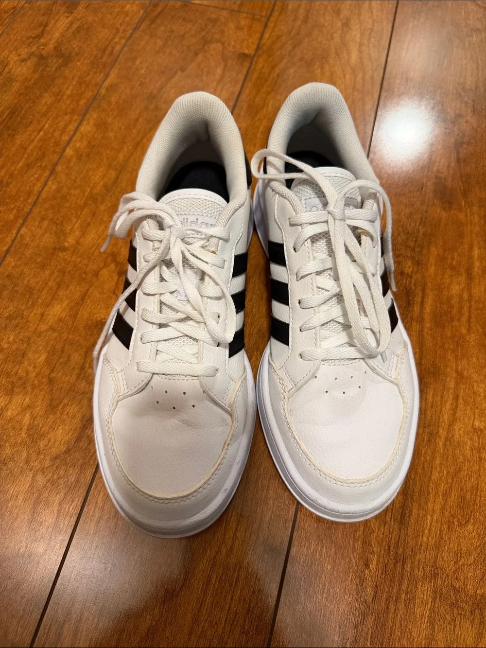 Woman’s breaknet tennis adidas White Sneakers with Black Three-Stripes